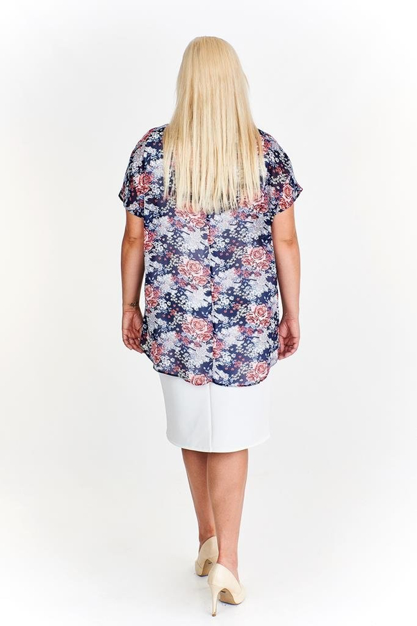 Sukienka FSU620  EKRI + GRANATOWY koralowe róże