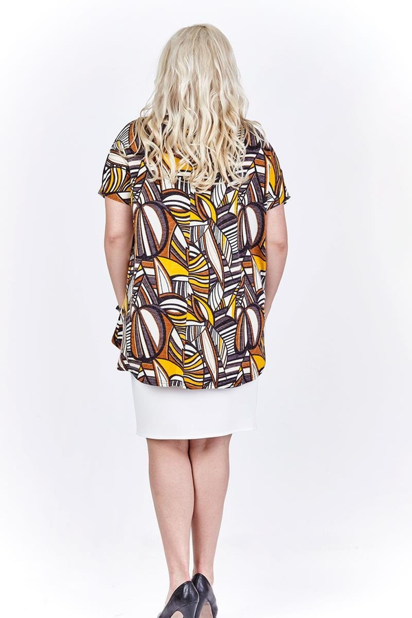 Sukienka FSU620  EKRI + ŻÓŁTY CIEMNY wzór