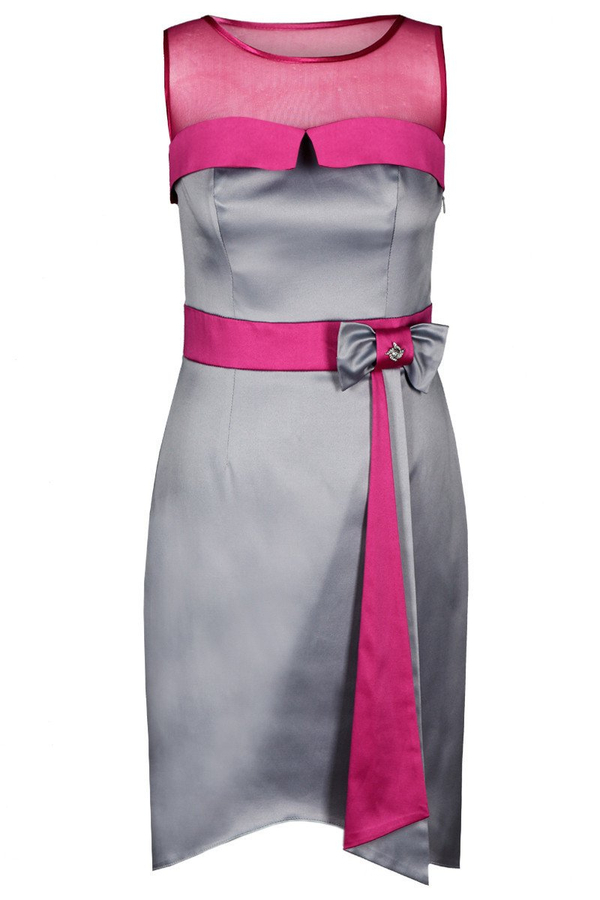 Sukienka FSU1112 SZARY JASNY+AMARANTOWY ŚREDNI