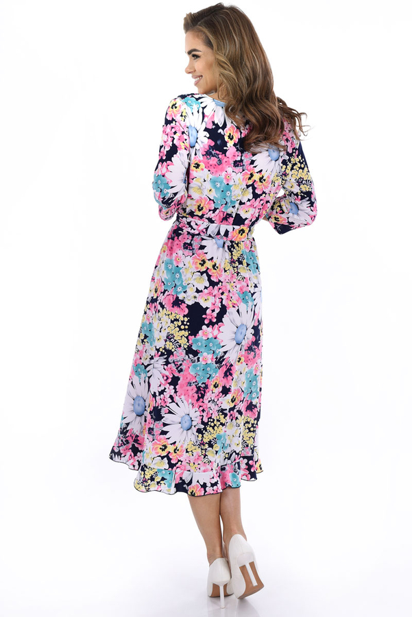 Sukienka FSU1073 GRANATOWY żółto różowe kwiaty