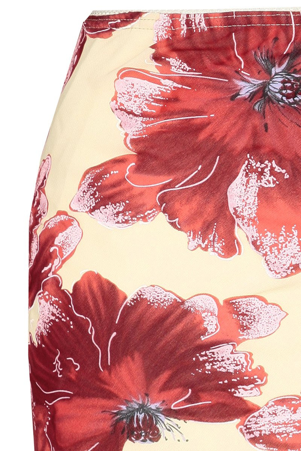 Spódnica FSP771 BEŻOWY + CZERWONY kwiaty