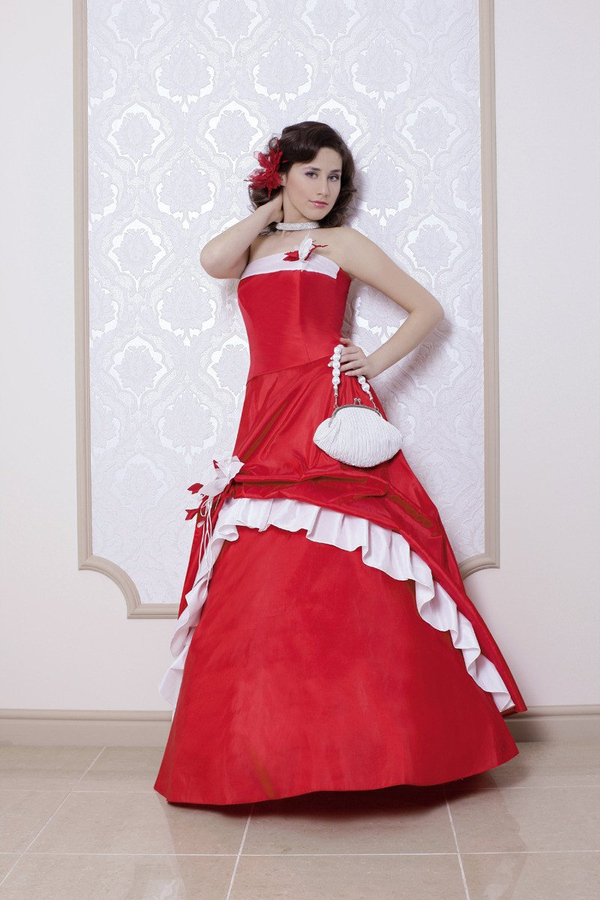 Sukienka FSU074 CZERWONY BIAŁY