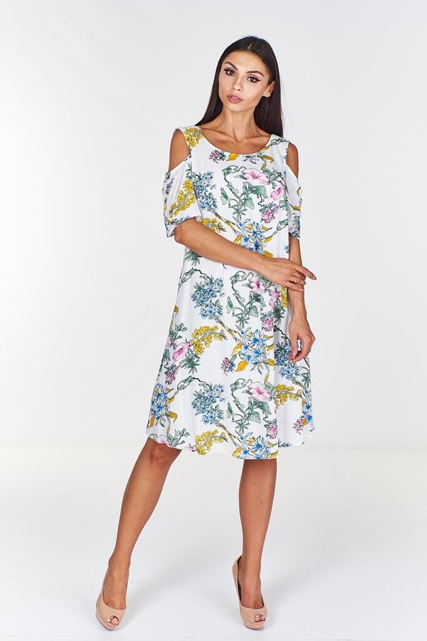 Sukienka FSU939 EKRI niebieski kwiat