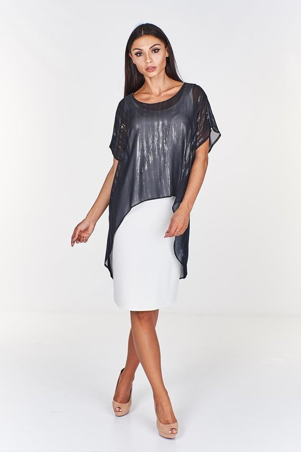 Sukienka FSU620  EKRI + CZARNY srebrna nić