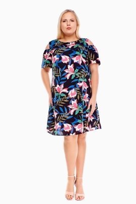 Sukienka FSU939 CZARNY różowe kwiaty