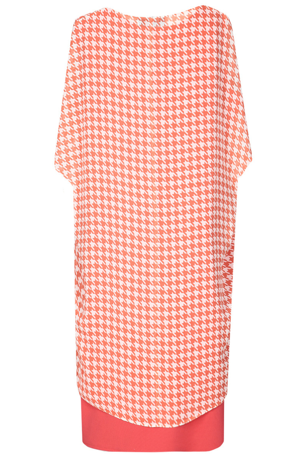 Sukienka FSU620 KORALOWY + ŁOSOSIOWY wzór