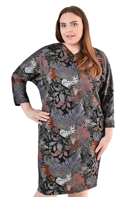Sukienka FSU1062 CZARNY rudo szare liście palmy