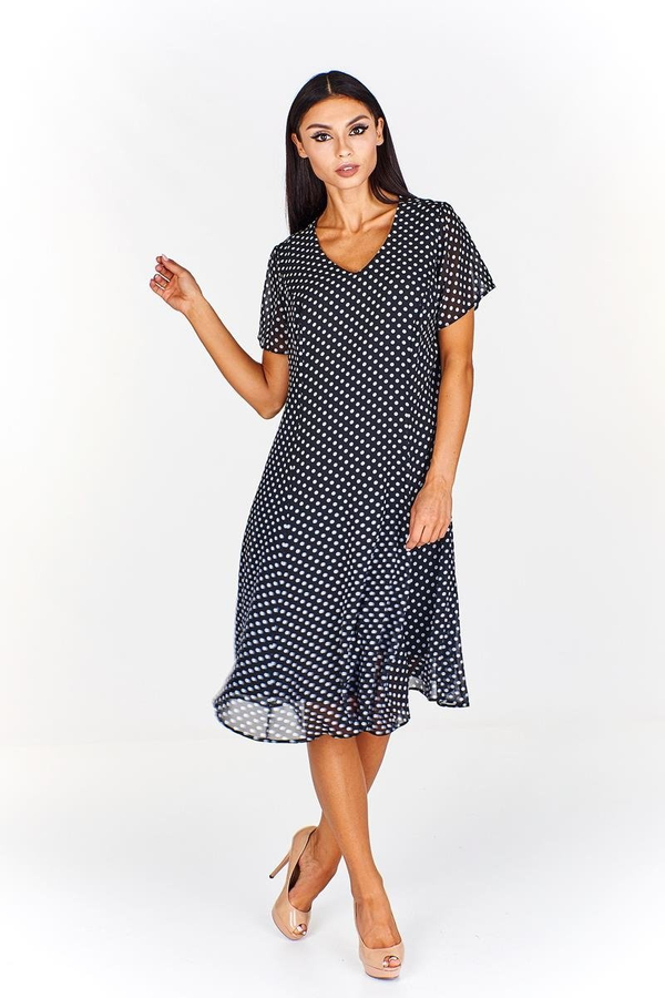 Sukienka FSU1047 CZARNY+BIAŁY kropki