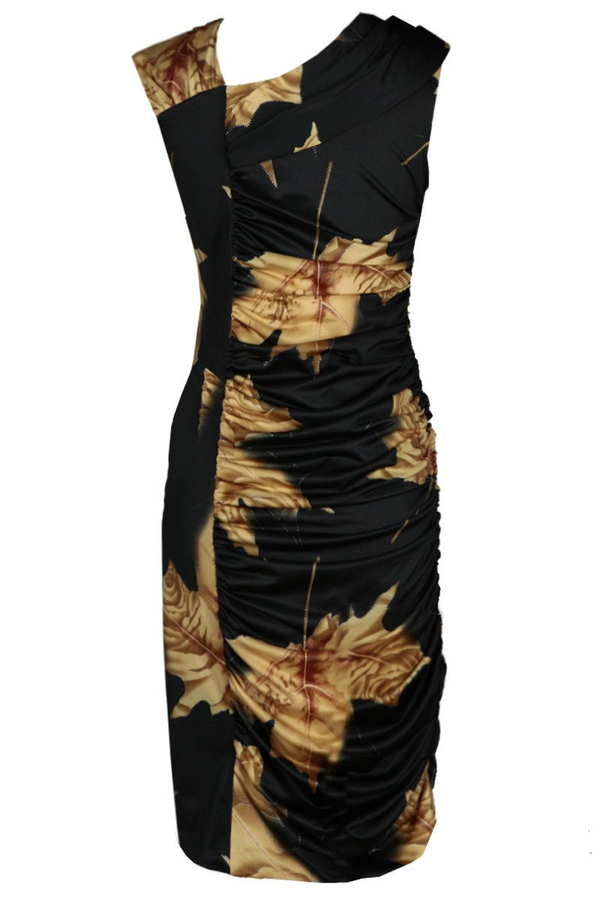 Sukienka FSU198 CZARNY STARE ZŁOTO  liść
