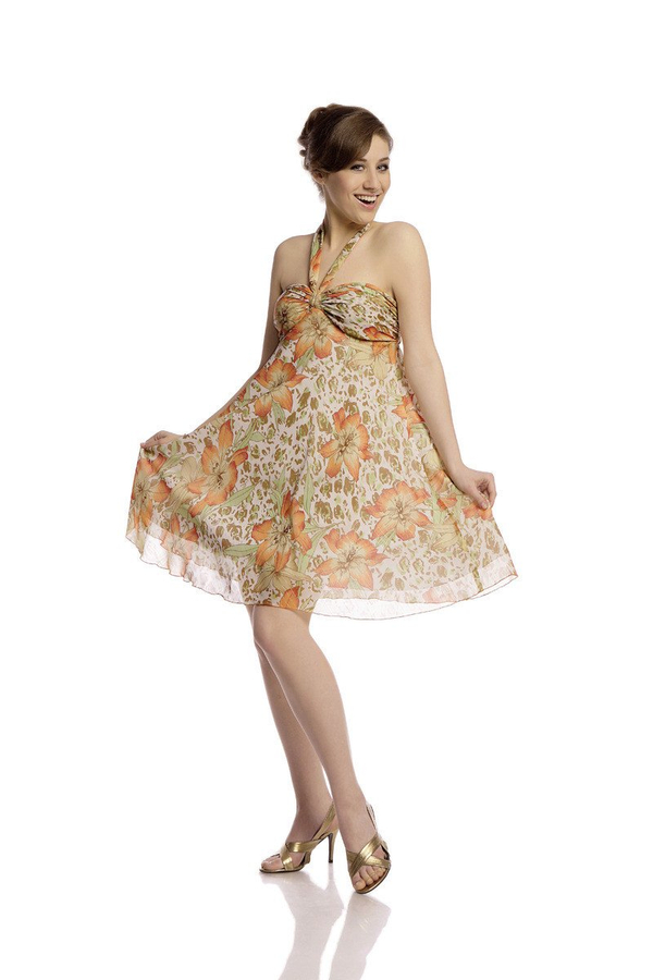 Sukienka FSU149 POMARAŃCZOWY JASNY EKRI