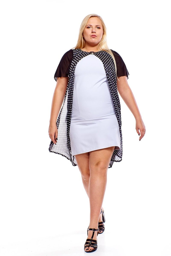 Sukienka FSU1002 SZARY BLADY + CZARNY kropki