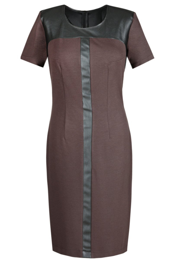 Sukienka FSU646  CZEKOLADOWY CIEMNY + CZARNY