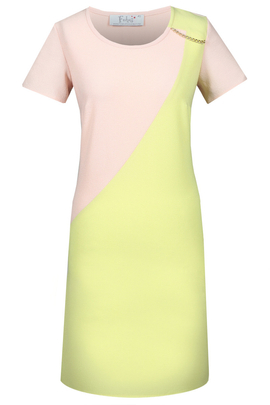 Sukienka FSU667 ŁOSOSIOWY JASNY + LIMONKA