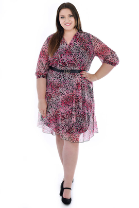 Sukienka FSU1098 CZARNY amarantowo brązowe plamy beżowy szyfon