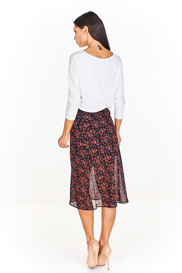Spódnica FSP771  CZARNY + CZERWONY drobne kwiatki