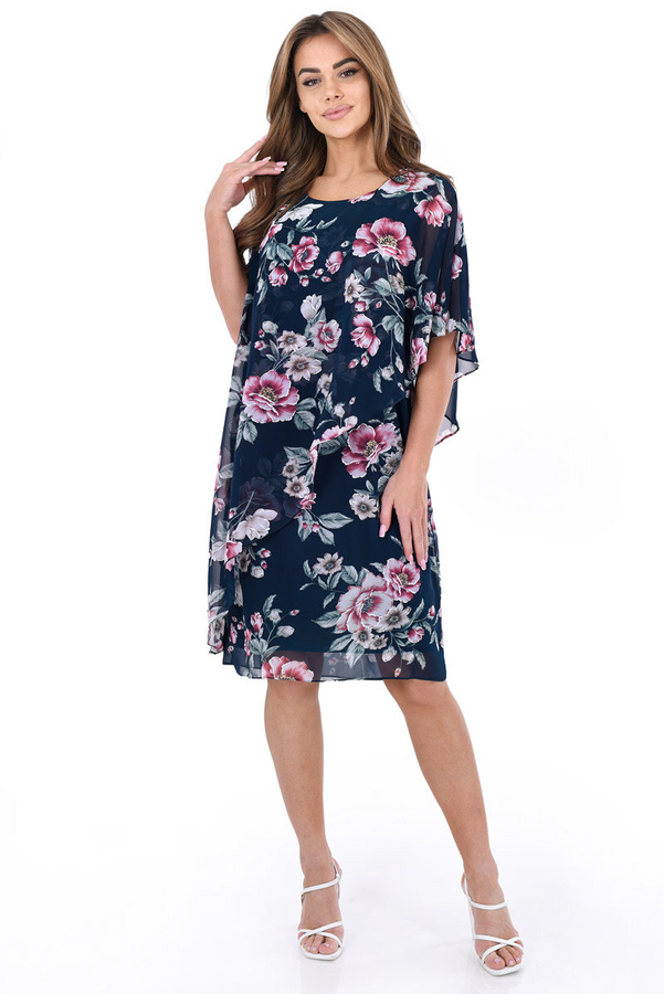 Sukienka FSU1121 ZIELONY CIEMNY szaro czerwone kwiaty