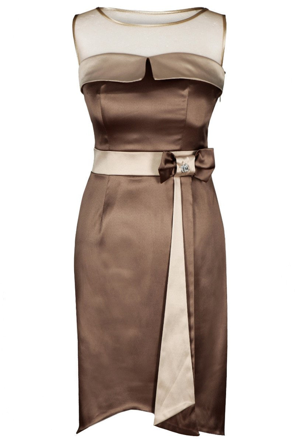 Sukienka FSU1112 CZEKOLADOWY+SZAMPAN