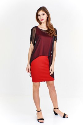Sukienka FSU620  CZERWONY MOCNY + CZARNY