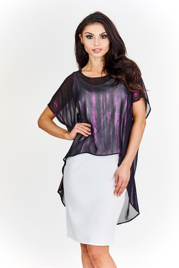 Sukienka FSU620  EKRI + CZARNY amarantowa nić