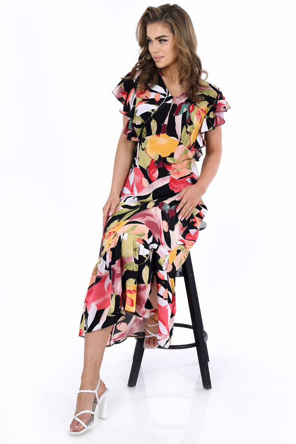 Sukienka FSU1120 CZARNY malinowo zielony wzór