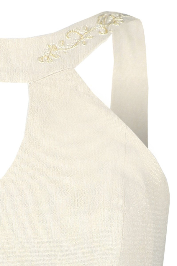 Sukienka FSU673 BEŻOWY + ZŁOTA NIĆ