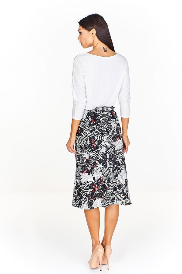 Spódnica FSP771 CZARNY + EKRI kwiaty