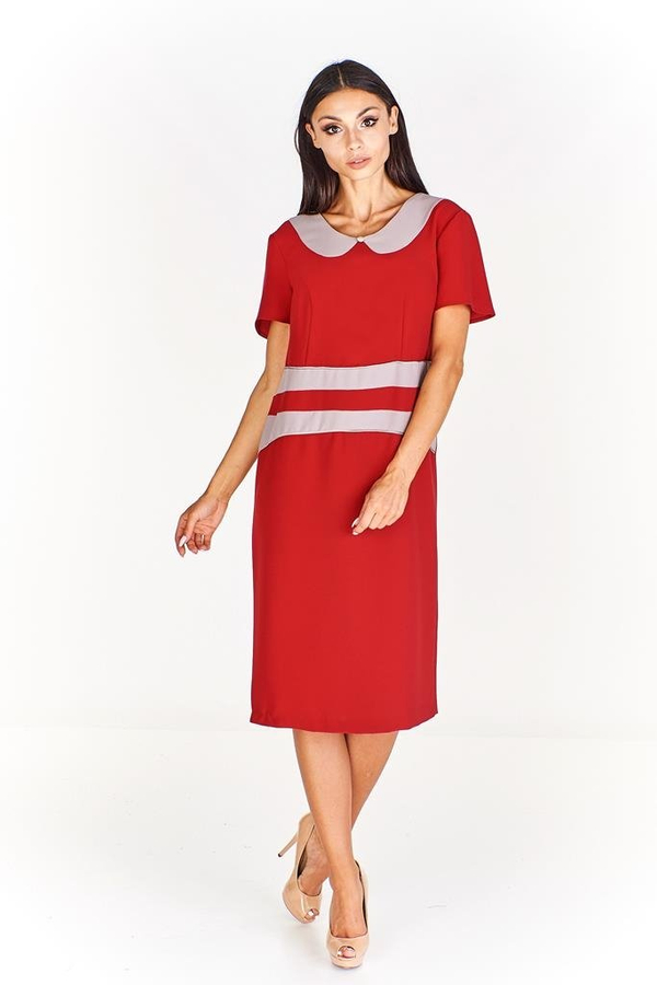 Sukienka FSU273 CZERWONY CIEMNY BEŻ CIEMNY
