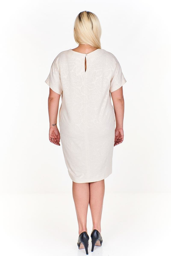 Sukienka FSU1116 BEŻOWY wyciskane kwiaty