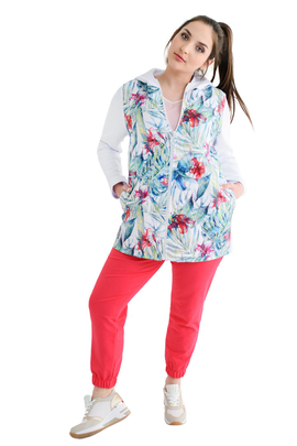 Kurtka FKU1067D BIAŁY drukowane kwiaty i liście