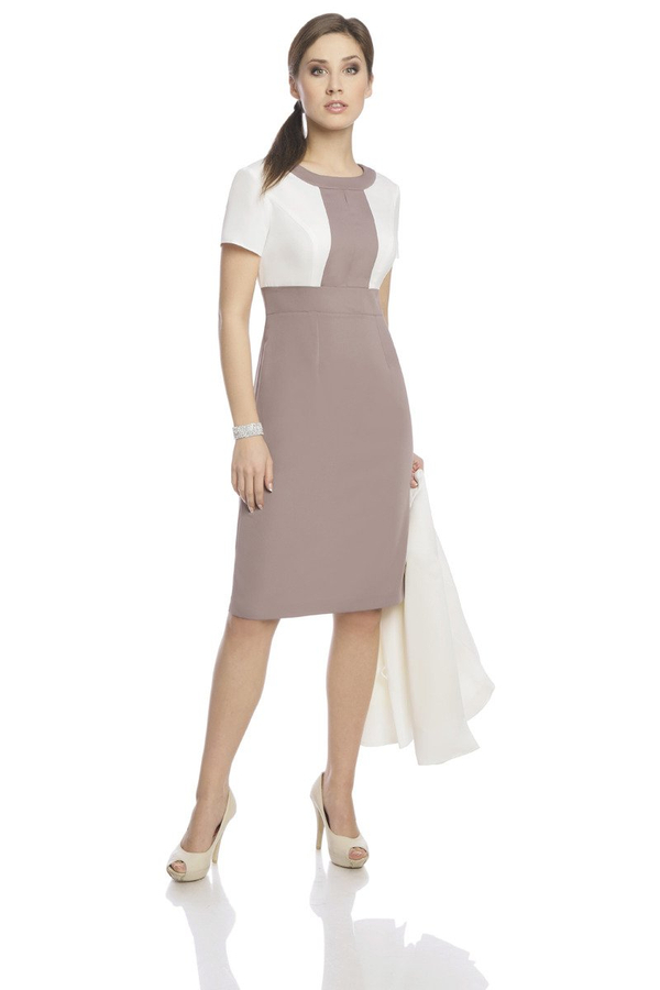 Sukienka FSU909 BEŻOWY CIEMNY + EKRI