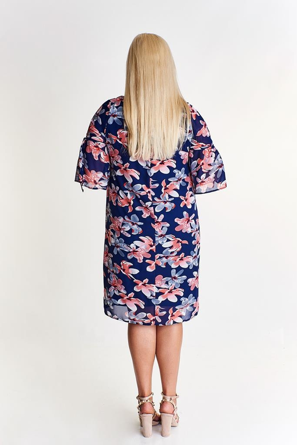 Sukienka FSU933 GRANATOWY + KORALOWY