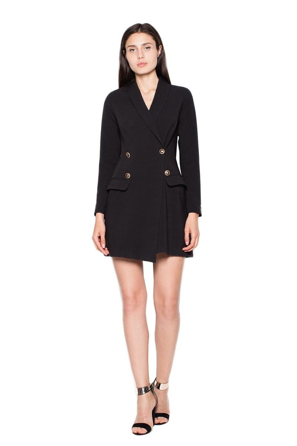 Żakietowa sukienka z lekko asymetrycznym przodem zapinana na guziki i lekko rozszerzana