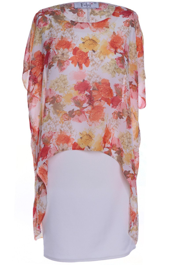 Sukienka FSU620  EKRI+POMARAŃCZOWY