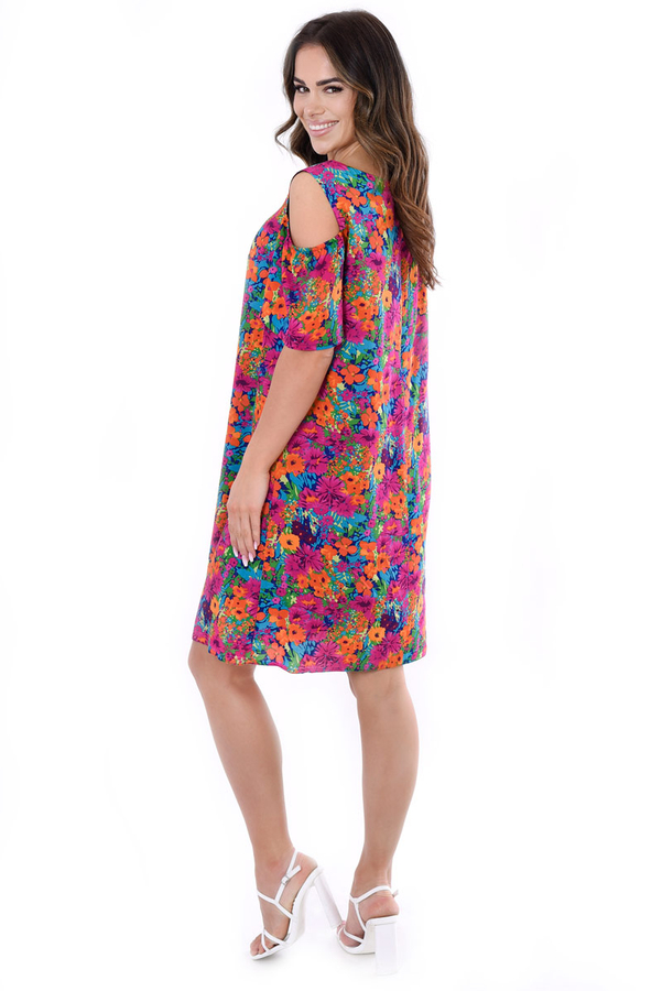 Sukienka FSU939 CHABROWY bordowo pomarańczowe kwiaty