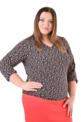 Bluzka FBZ1059 CZARNY koralowo bordowe kwiatki