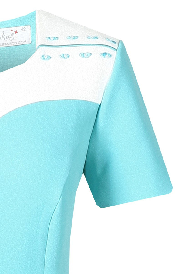 Sukienka FSU899 TURKUSOWY + EKRI