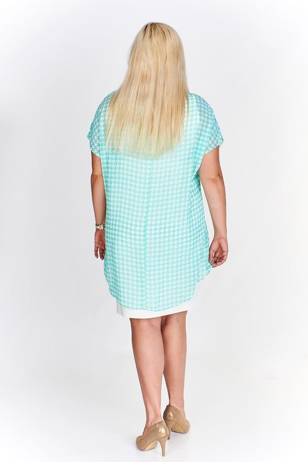 Sukienka FSU620  EKRI + TURKUSOWY ŚREDNI wzorek