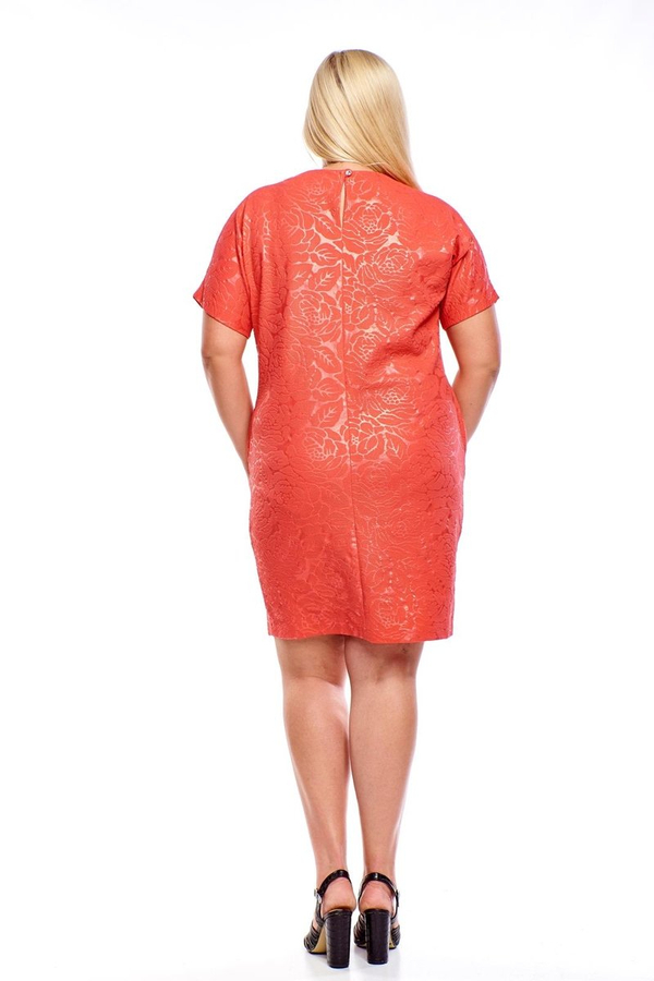 Sukienka FSU1116 KORALOWY wyciskane kwiaty