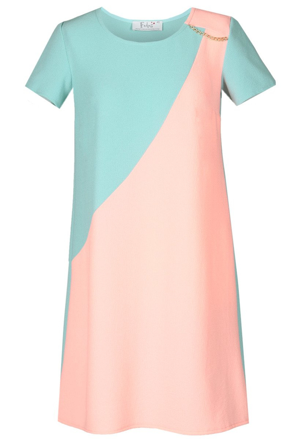 Sukienka FSU667 TURKUSOWY + ŁOSOSIOWY