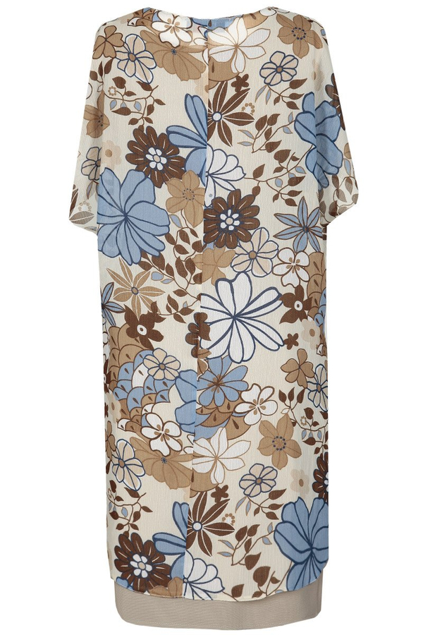 Sukienka FSU620 BEŻOWY + BEŻOWY kwiaty