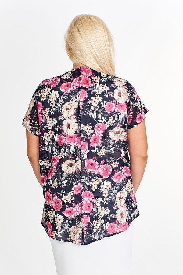 Sukienka FSU620  EKRI + GRANATOWY beżowo-różowe kwiaty