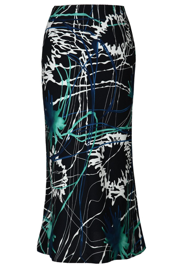 Spódnica FSP771 GRANATOWY + TURKUSOWY ŚREDNI wzór