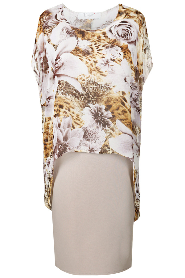 Sukienka FSU620 BEŻOWY + STARE ZŁOTO