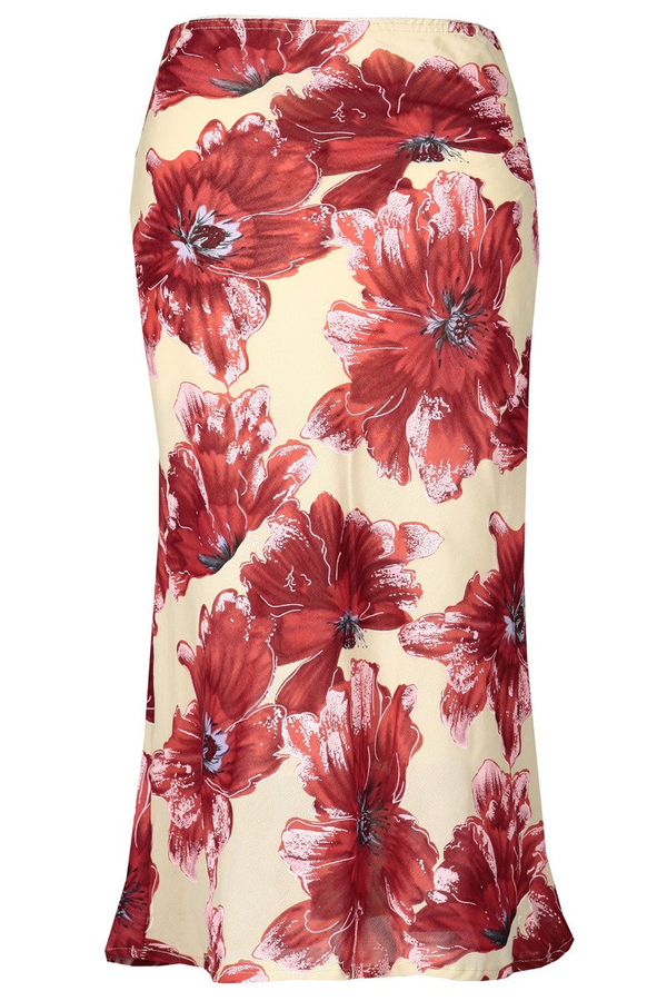 Spódnica FSP771 BEŻOWY + CZERWONY kwiaty