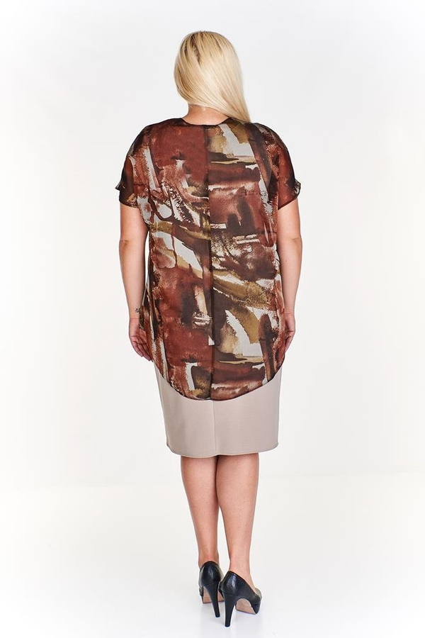 Sukienka FSU620  BEŻOWY + CZEKOLADOWY CIEMNY