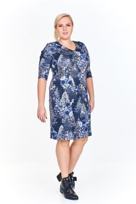 Sukienka FSU893 GRANATOWY chabrowe kwiaty