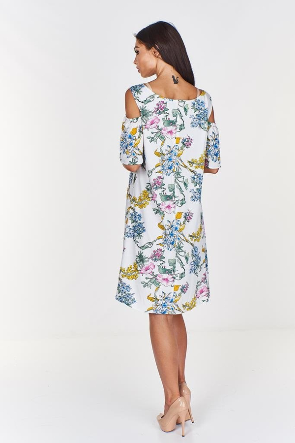 Sukienka FSU939 EKRI niebieski kwiat