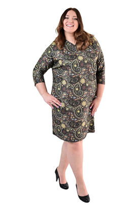 Sukienka FSU1062 CZARNY wielokolorowy turecki wzór