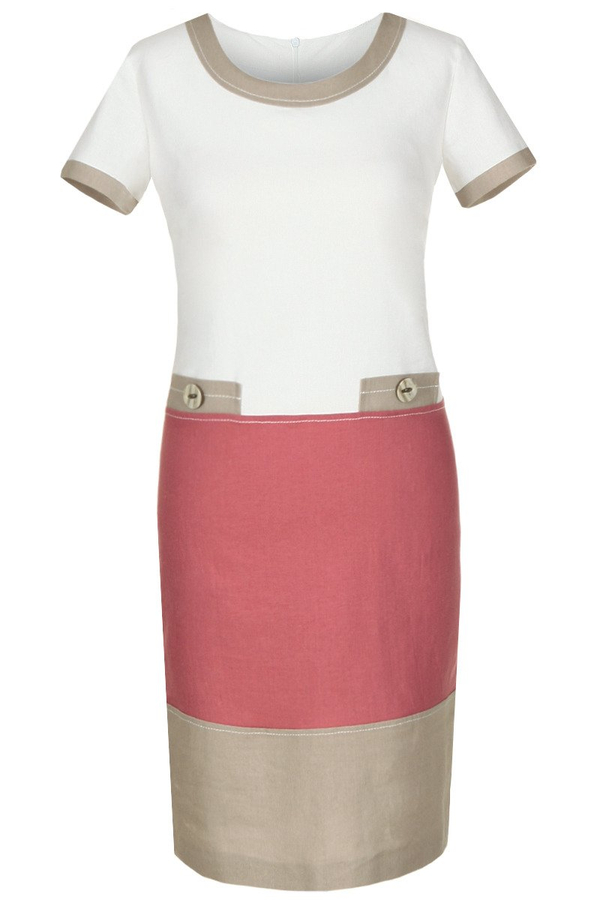 Sukienka FSU779 BIAŁY + MALINOWY