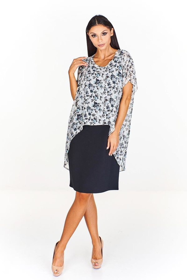 Sukienka FSU620  CZARNY + BIAŁY róże